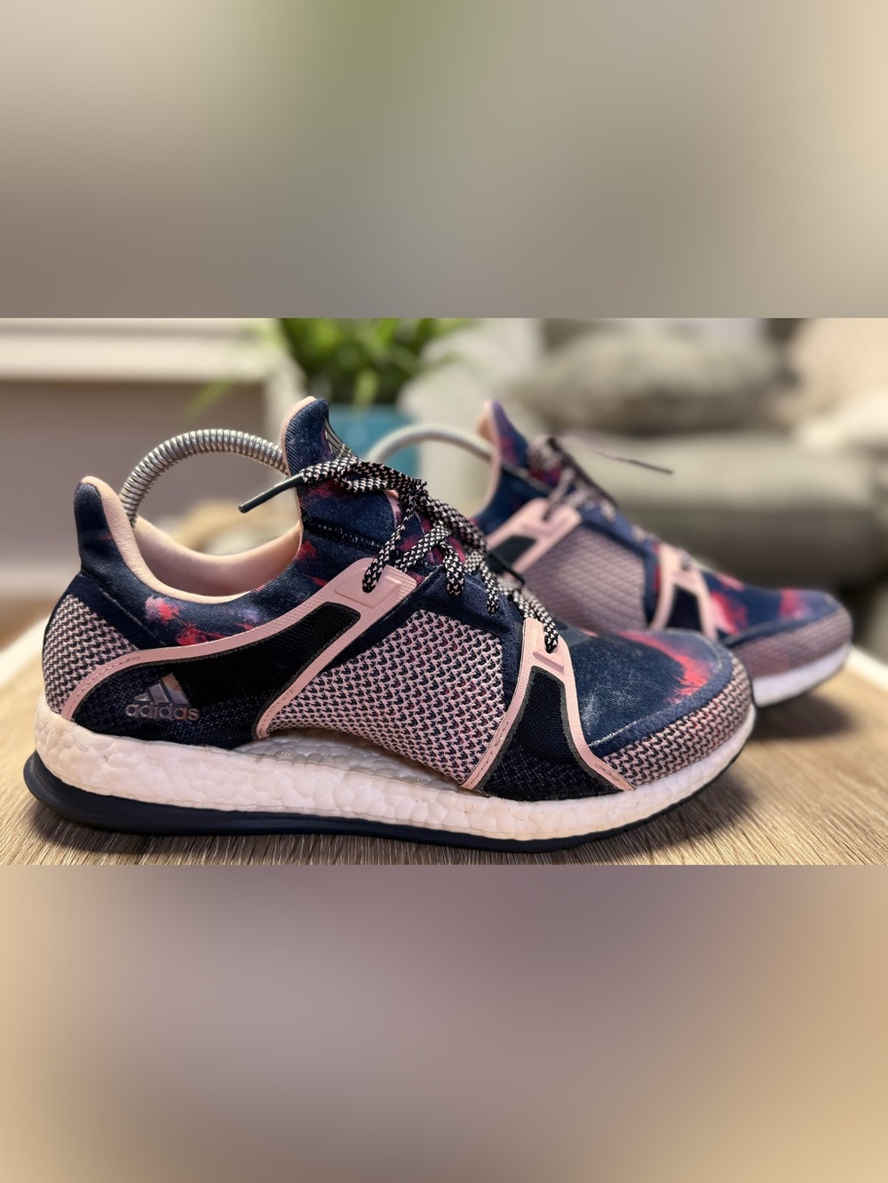Adidas PureBoost X TR Navy & Pink Floral Training Shoes - Women's Size 8.5